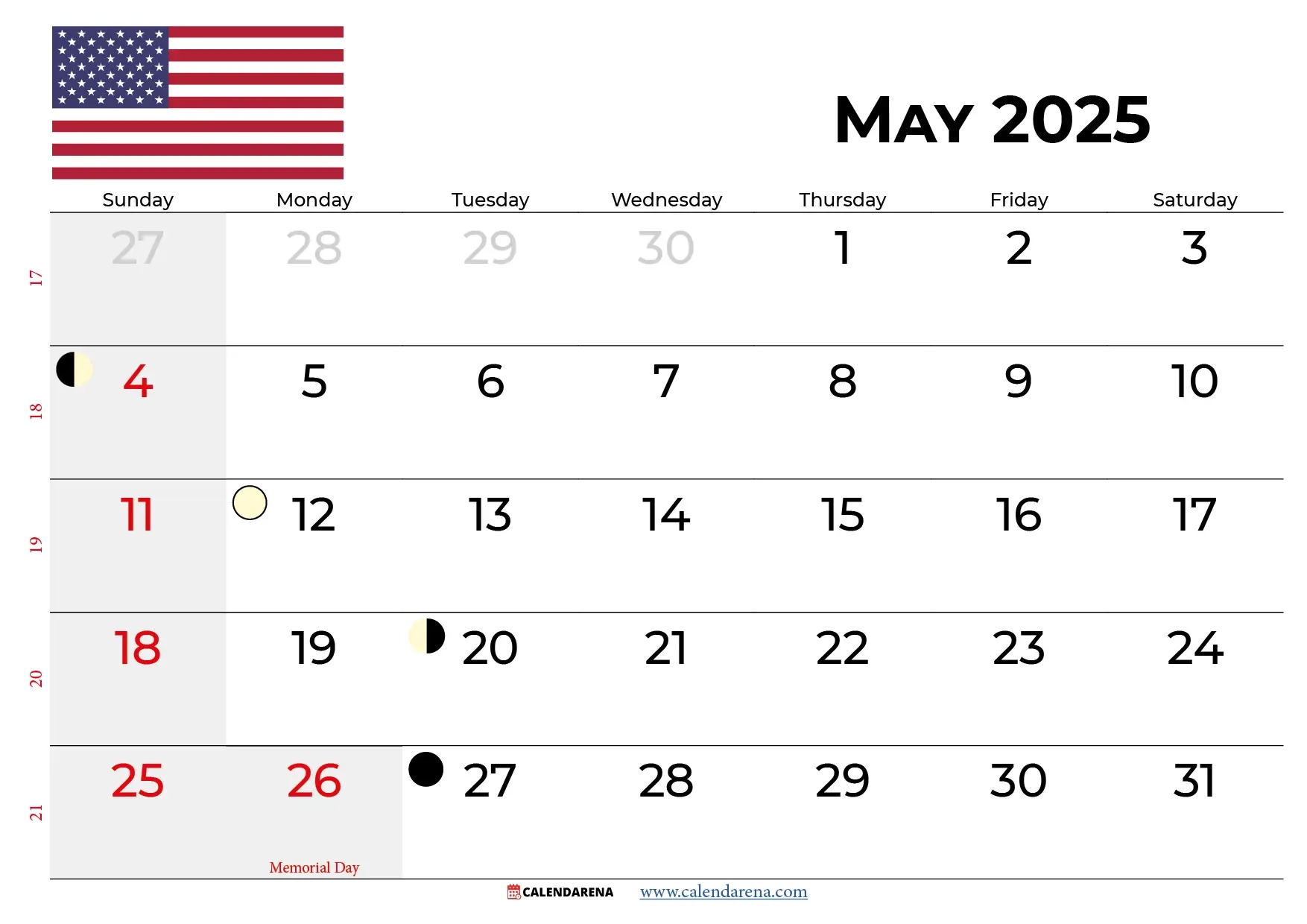 May 2025 Calendar With Holidays USA