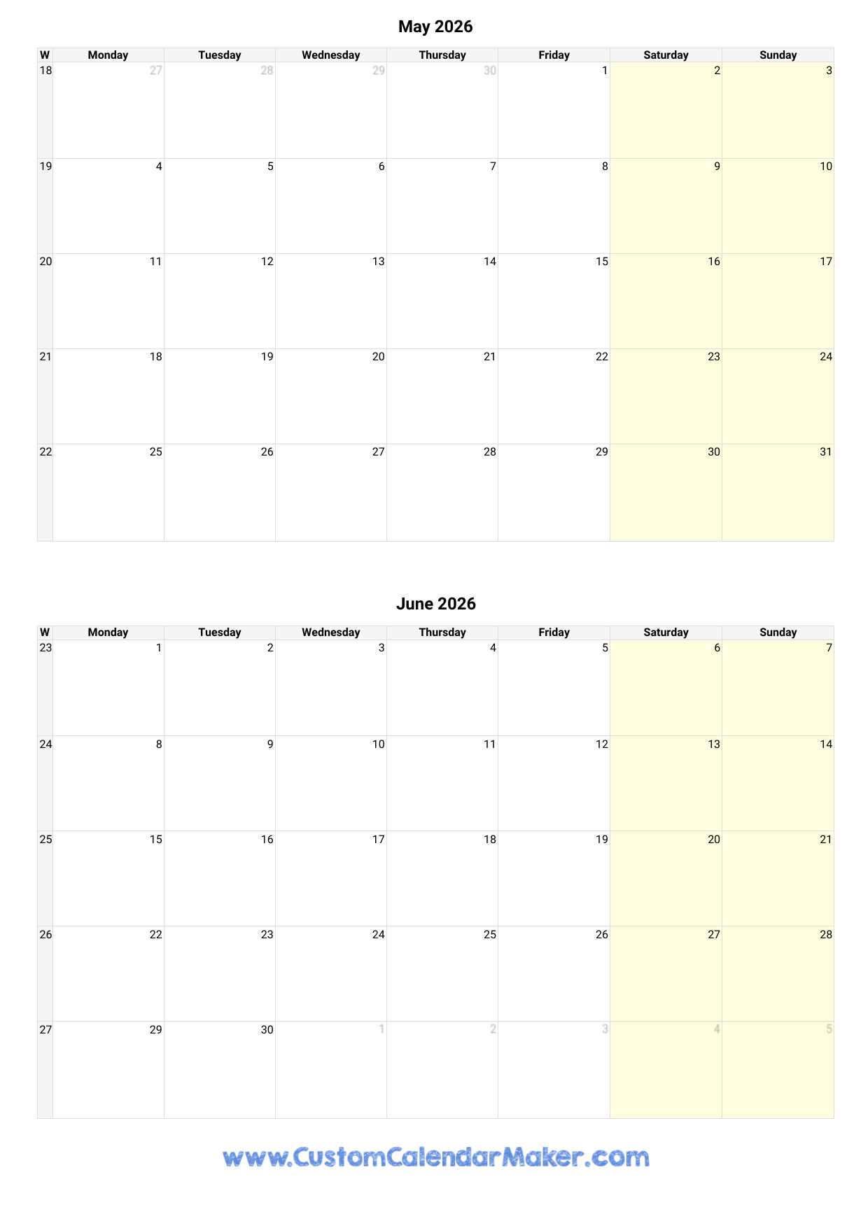 May June 2026 Calendar Printable May June 2026 Calendar Printable