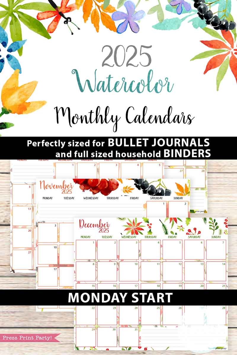2025 Calendar Monthly Printable