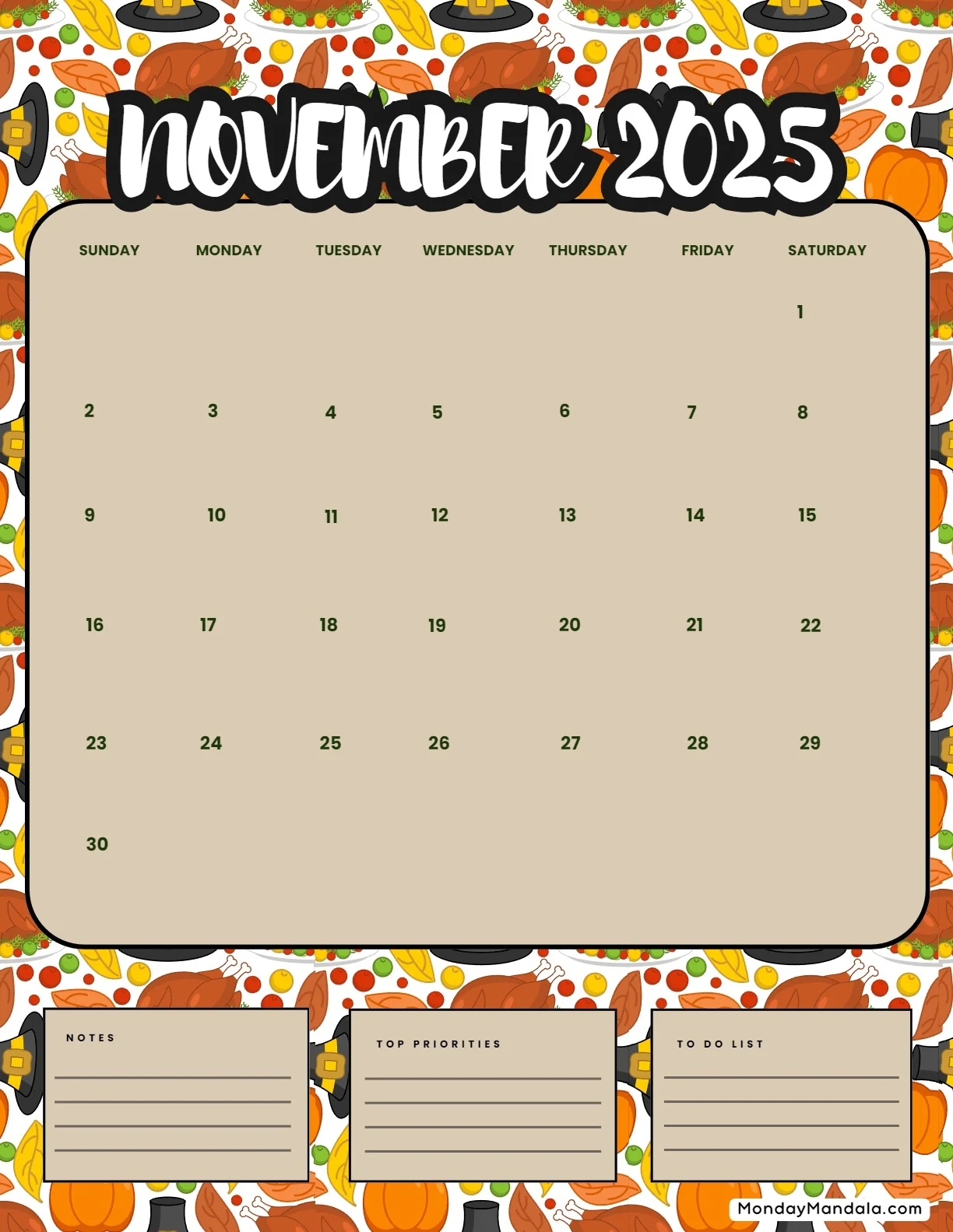 Printable November Calendar 2025 Printable