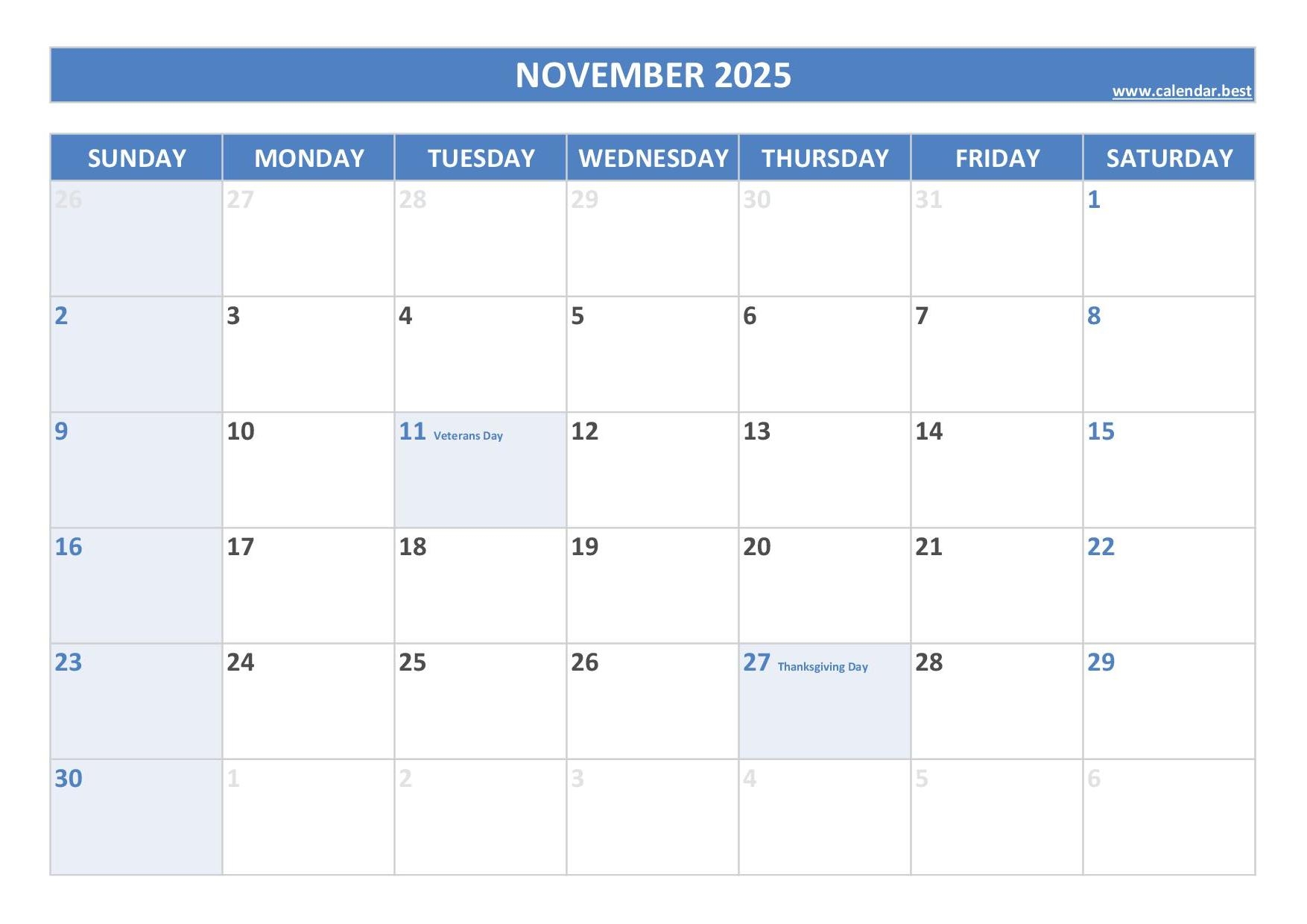 november 2025 calendar calendar best