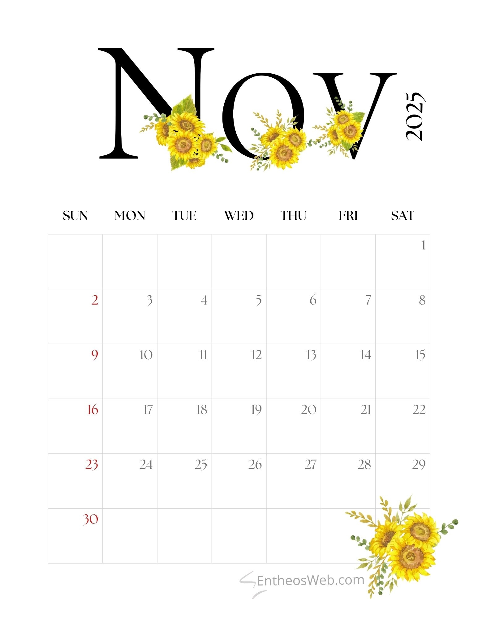 November 2025 Calendar Printables EntheosWeb