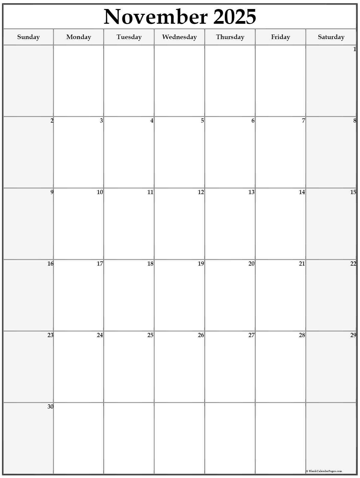 November 2025 Vertical Calendar Portrait
