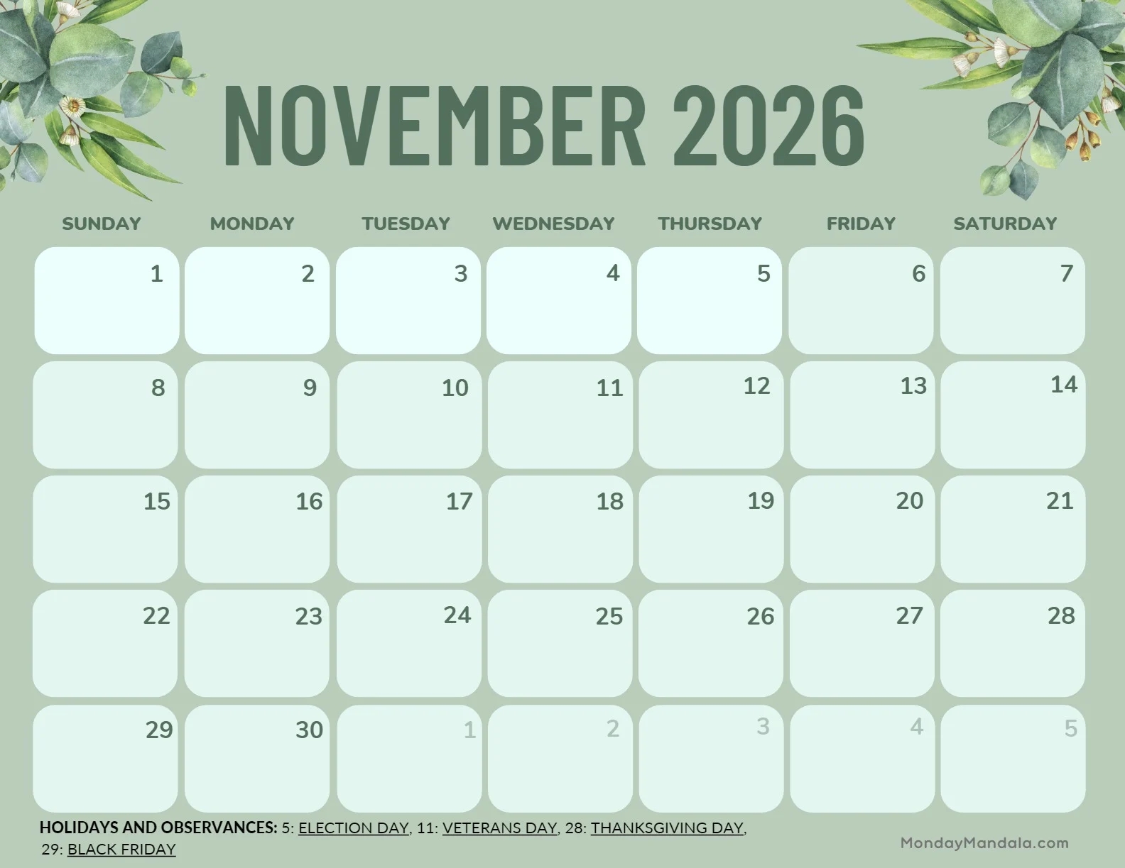 November 2026 Calendars 52 Free Printable PDFs 