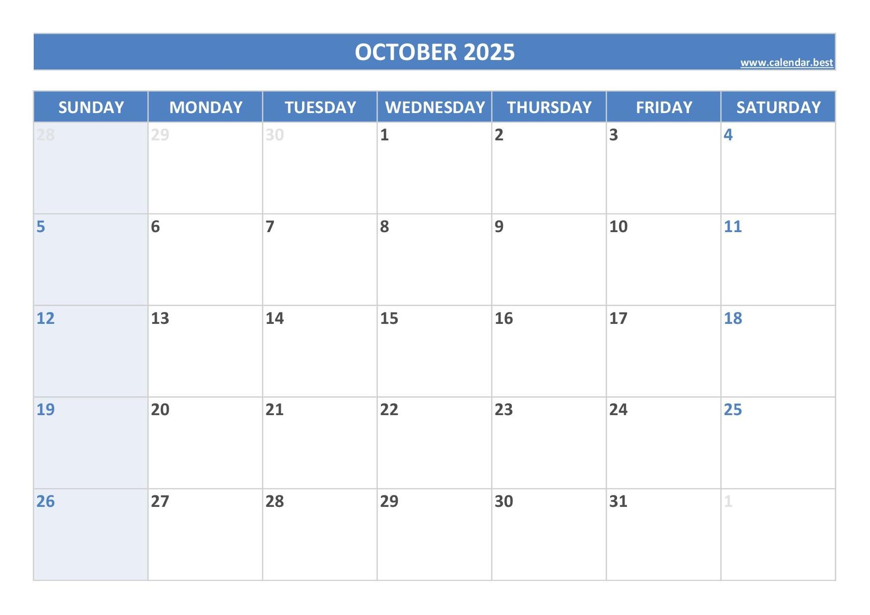 Free Printable 2025 October Calendar