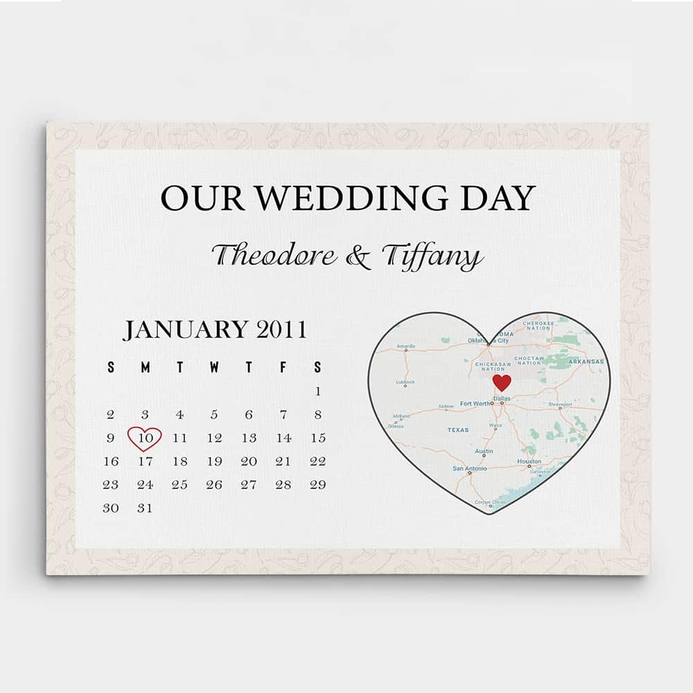 Our Wedding Day Custom Calendar And Map Canvas Print 365Canvas