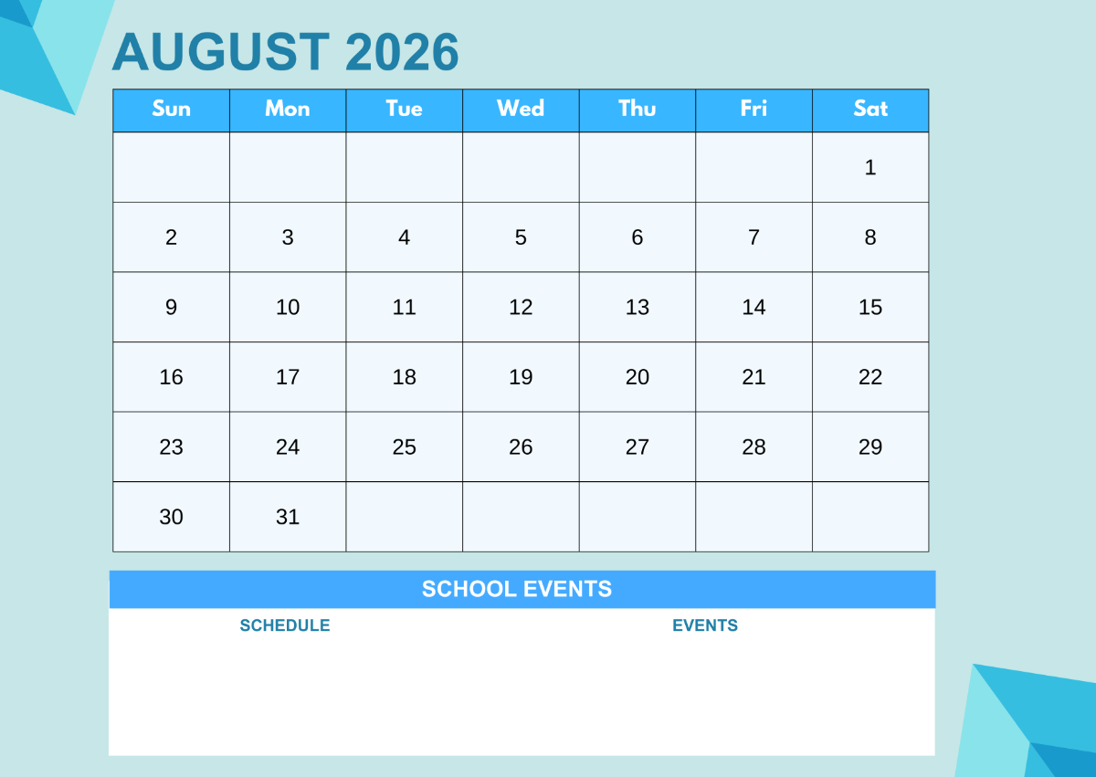 Free Printable August Calendar 2026