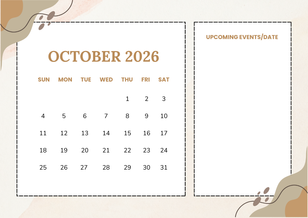 October 2026 Blank Calendar Printable