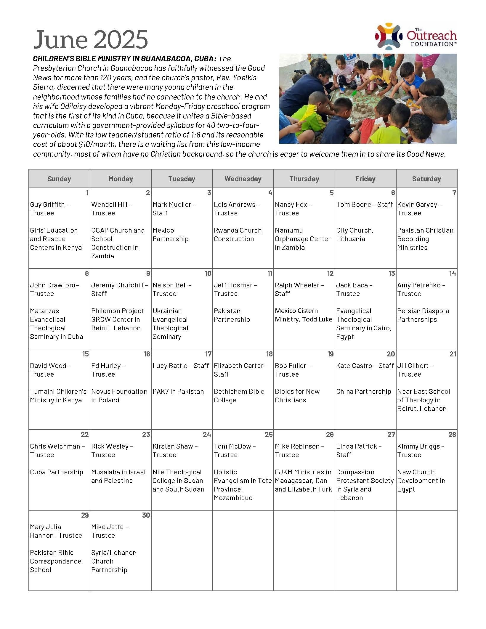 Prayer Calendar Requests The Outreach Foundation