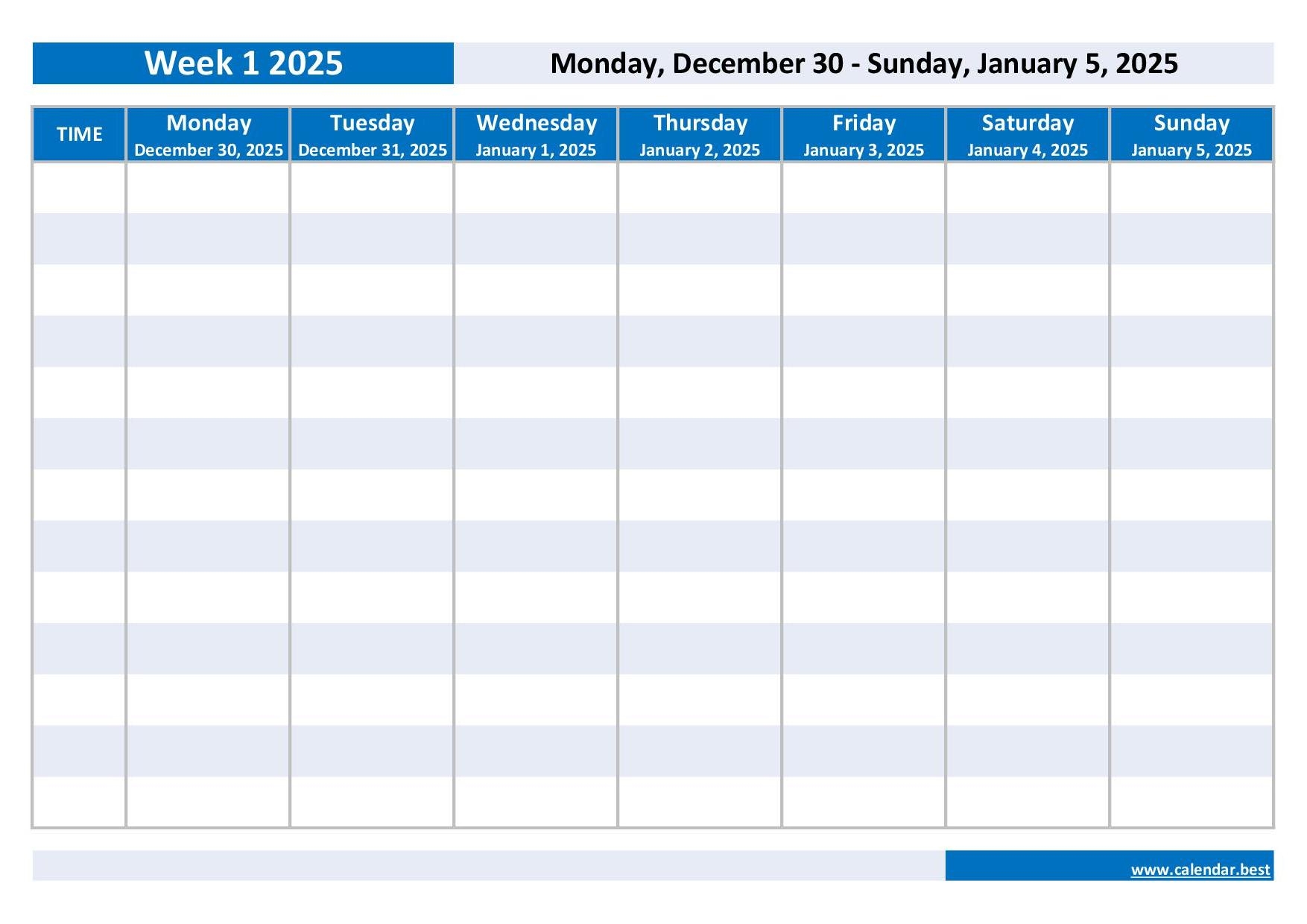 printable 2025 weekly calendar