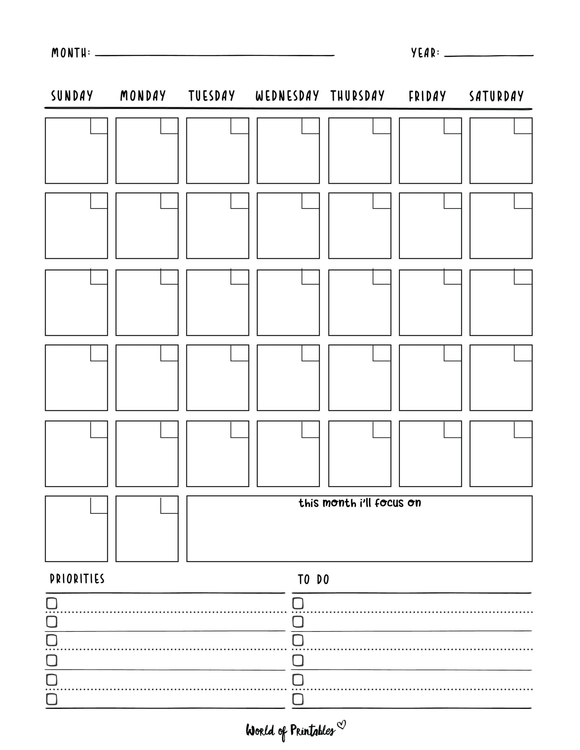 Full Page Printable Blank Calendar