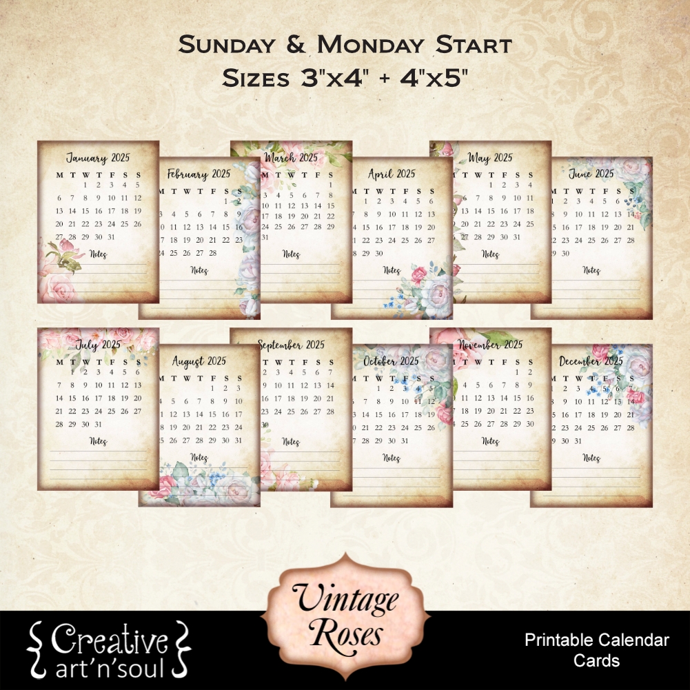 Yearly Calendar Cards Printable