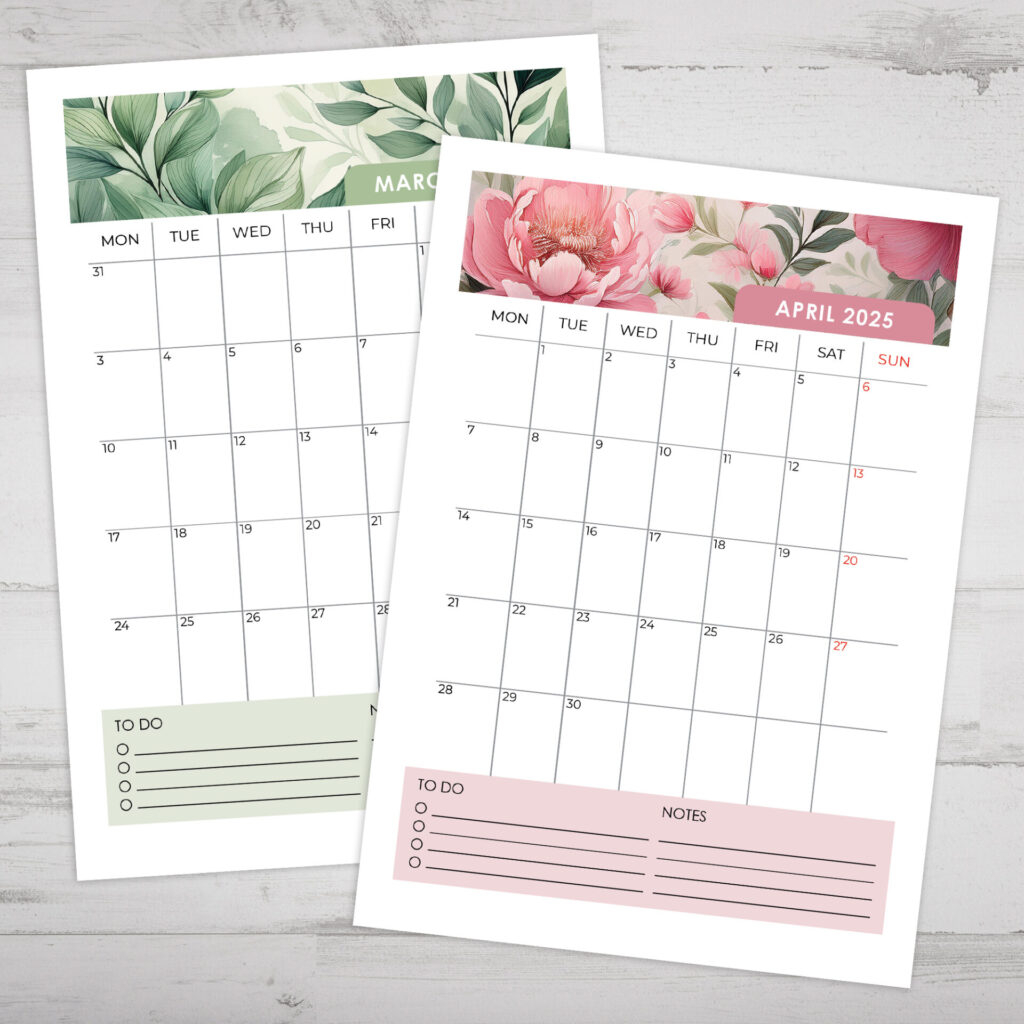 Tiny Printable Monthly Calendars 2025