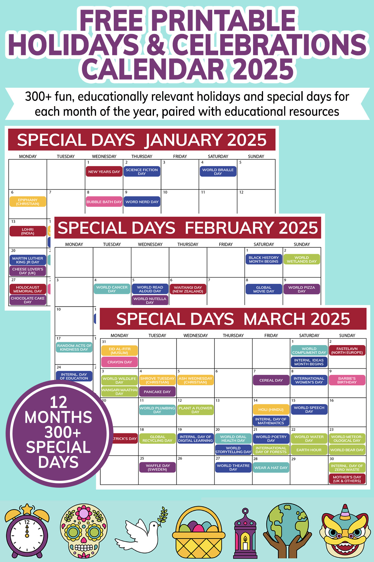 printable holidays celebrations around the world calendar 2025