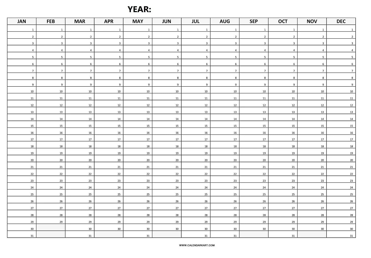 Printable Monthly Weekly And Yearly Blank Calendar Templates