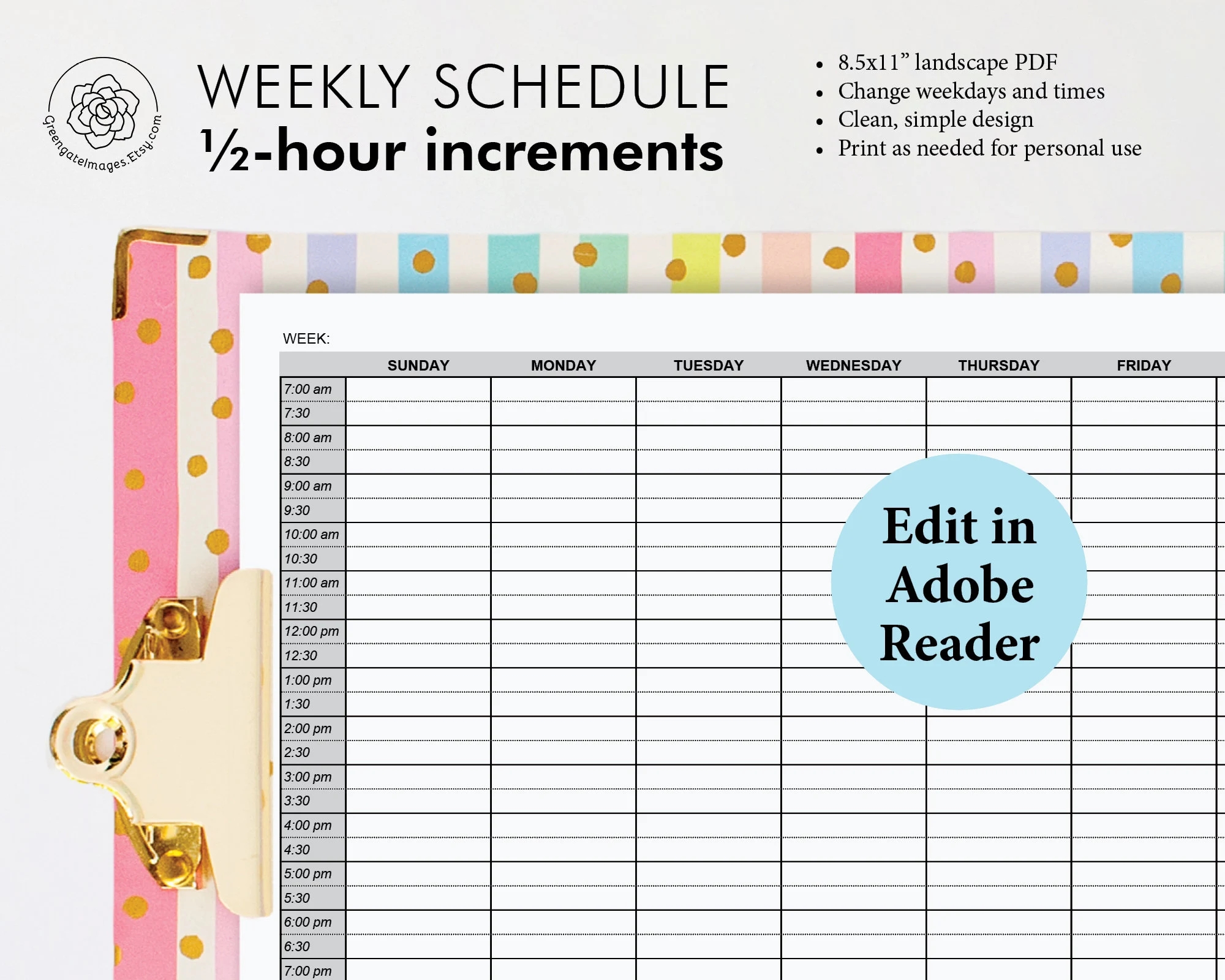 Weekly Calendar Printable With Hours