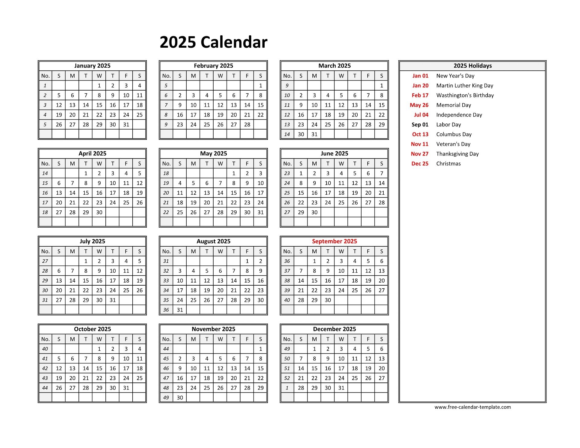 Printable Year Calendar 2025 Pdf