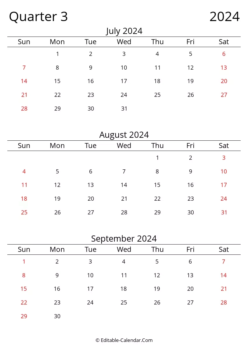 Quarter 3 Of 2024 Editable Calendar In Excel Word PDF