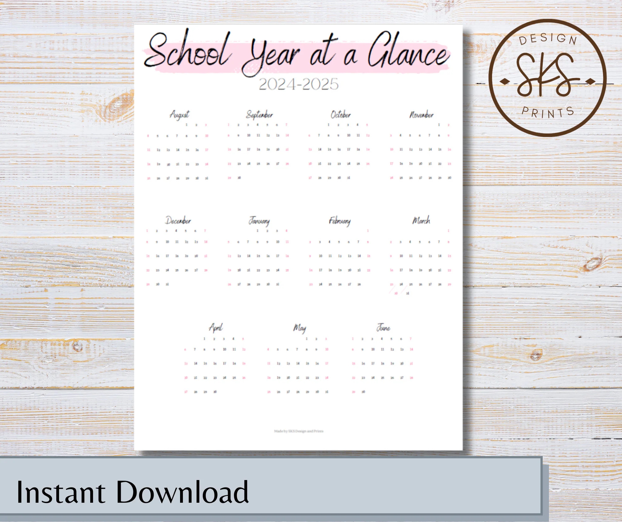 School Year At Glance Academic Calendar 2024 2025 Etsy