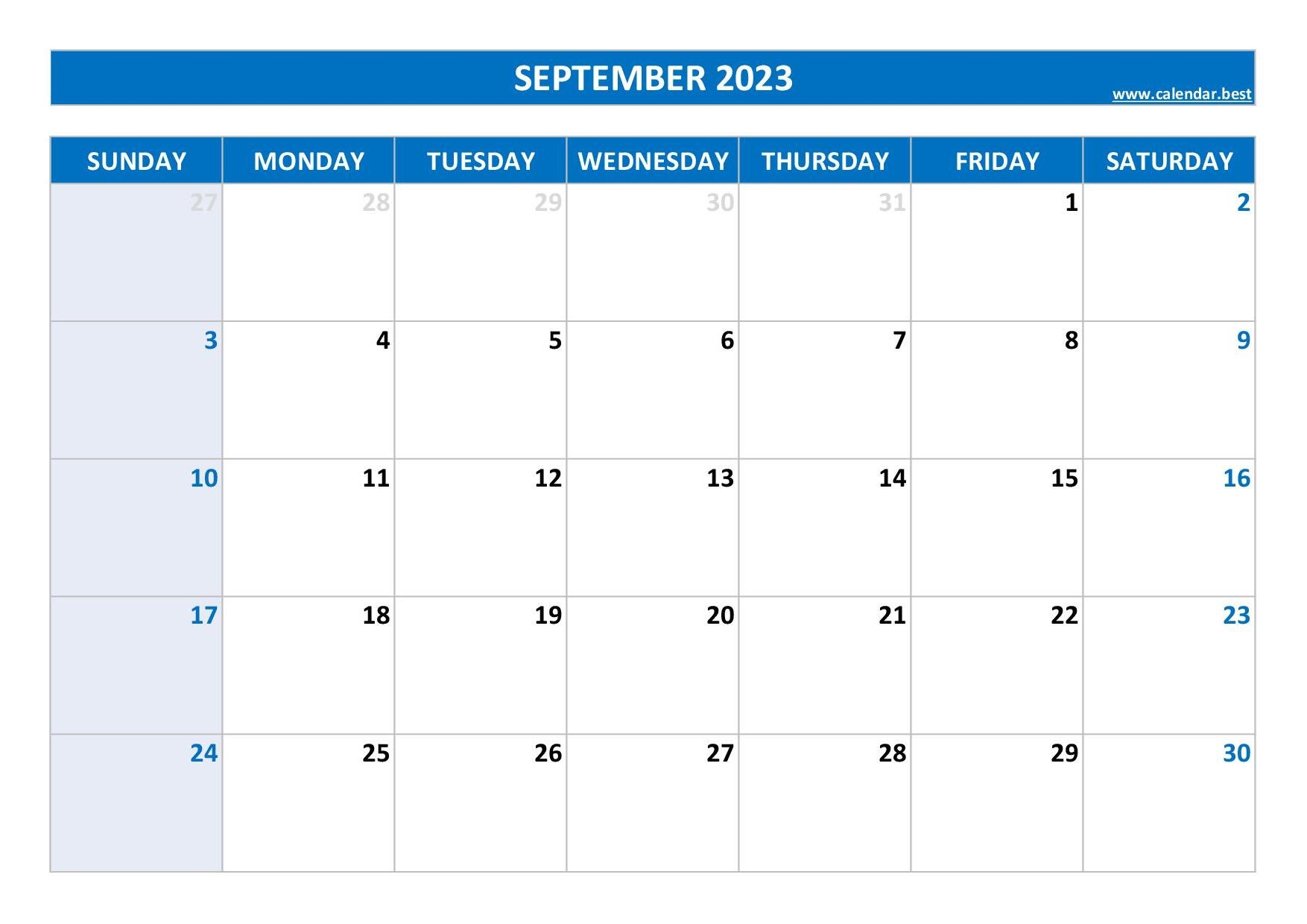 September 2023 Calendar Calendar best