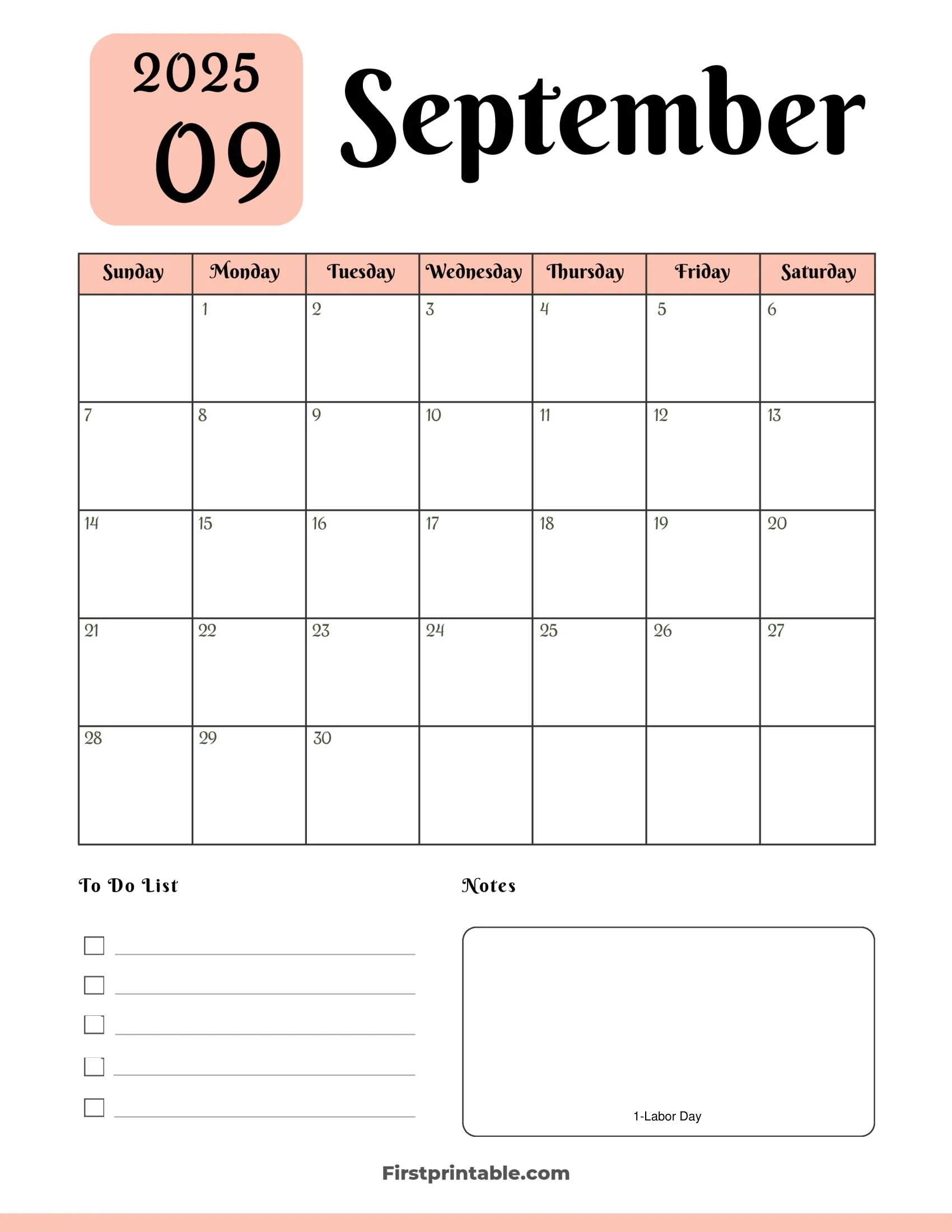 September 2025 Calendars Free Printable Fillable