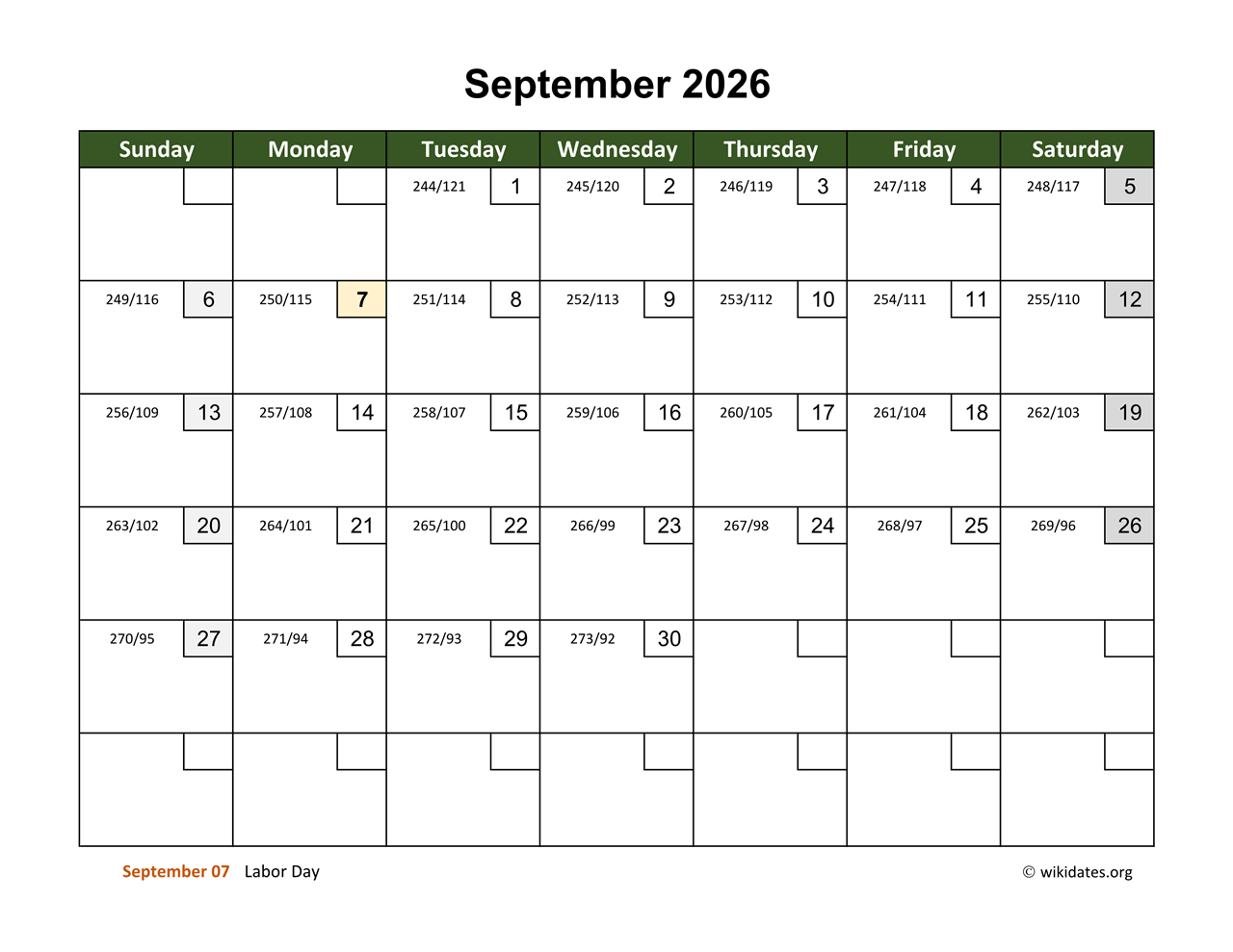 September 2026 Calendar With Day Numbers WikiDates