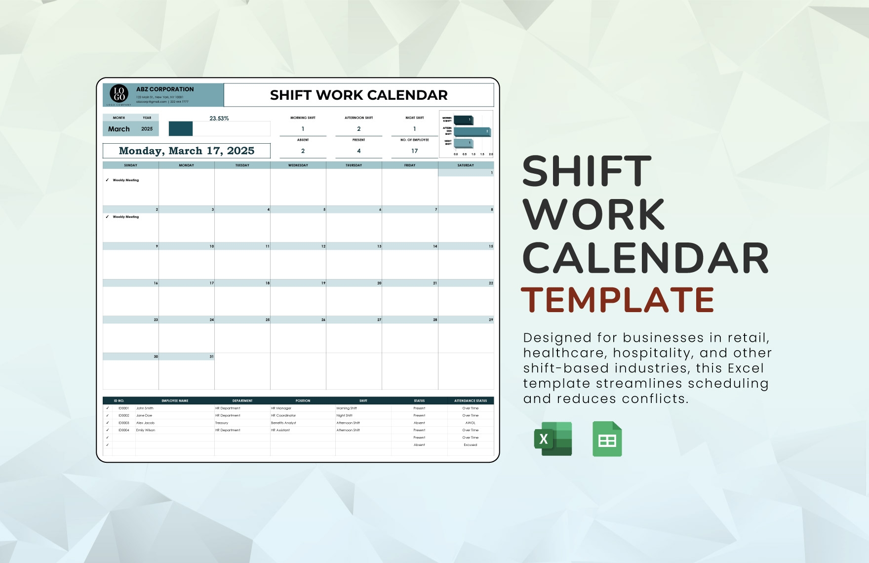 Shift Work Calendar Template In Excel Google Sheets Download Template 