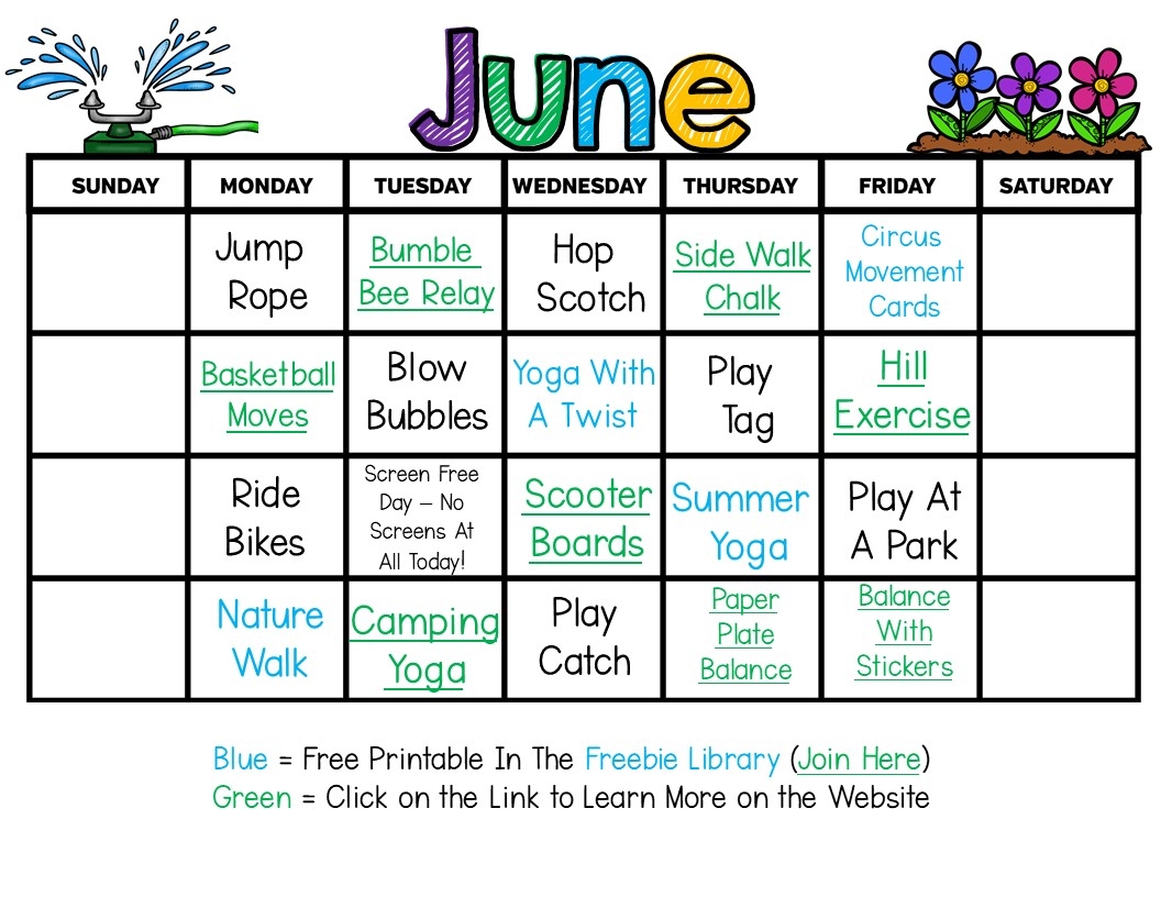 Summer Gross Motor Planning Printable Summer Activity Calendars Pink Oatmeal Summer Gross Motor Planning Printable Summer Activity Calendars Pink Oatmeal