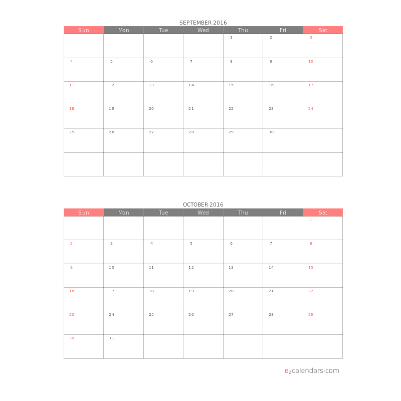 two months per page printable calendar ezcalendars