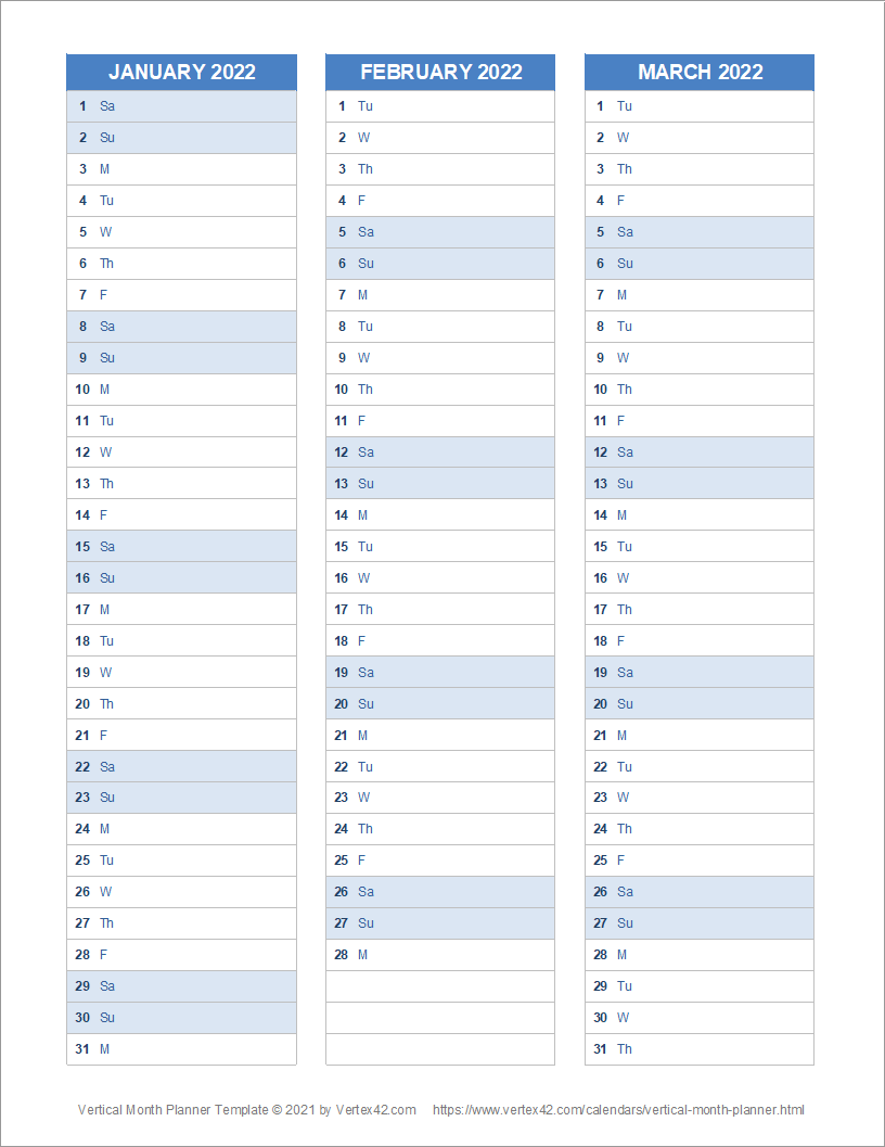 Vertical Calendar Printable
