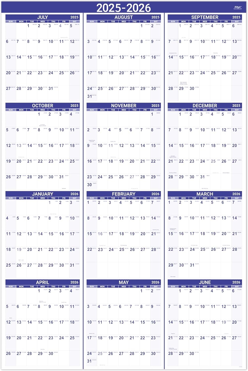 Yearly Wall Calendar 2025 2026 JUL 2025 JUN Macao Ubuy
